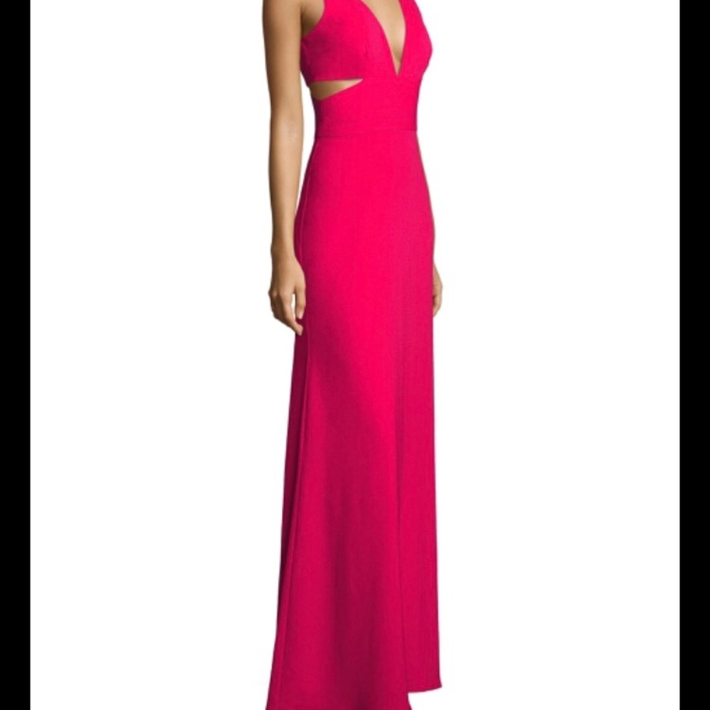 Shelli Segal Deep V Cut Out Gown Hot Pink